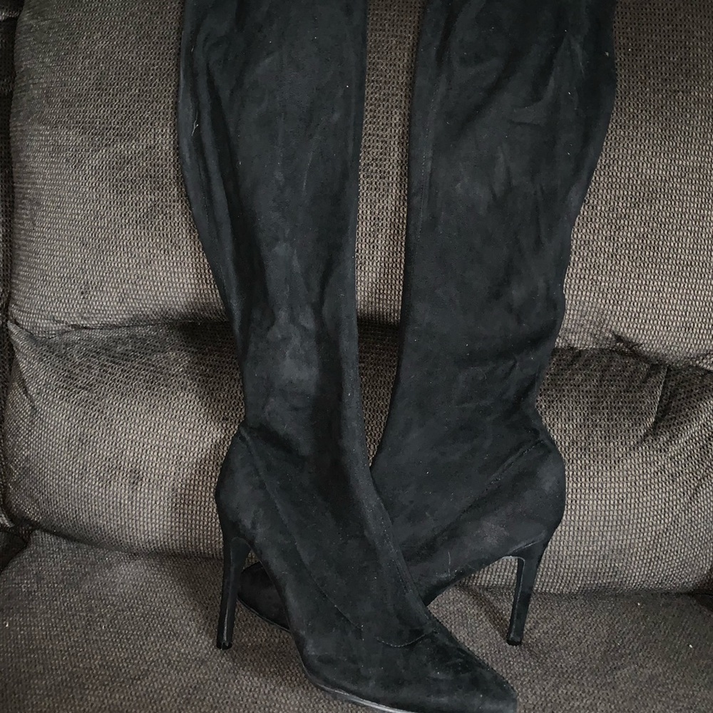 Over the knee black heels